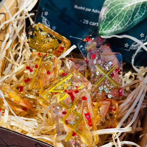 runes en résines fleuries