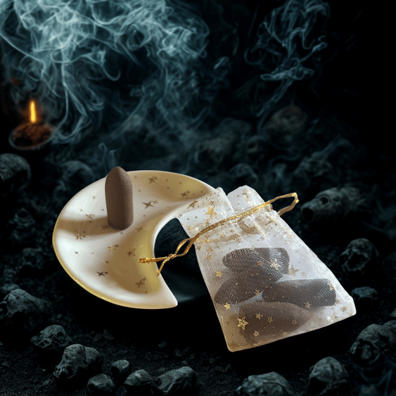 porte encens en céramique lune